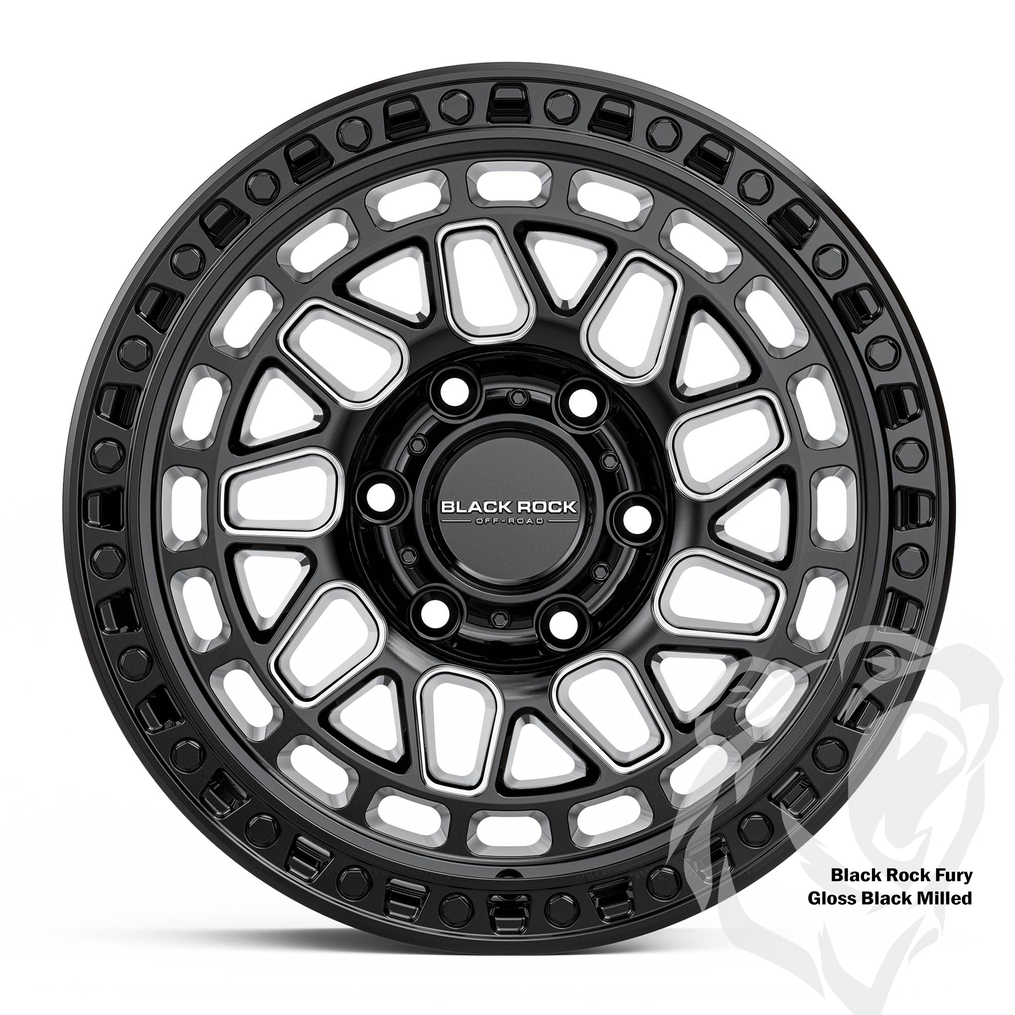 Black Rock Fury Gloss Black Milled 17X9 6X139.7 +12 WHEEL & TYRE PACKAGE