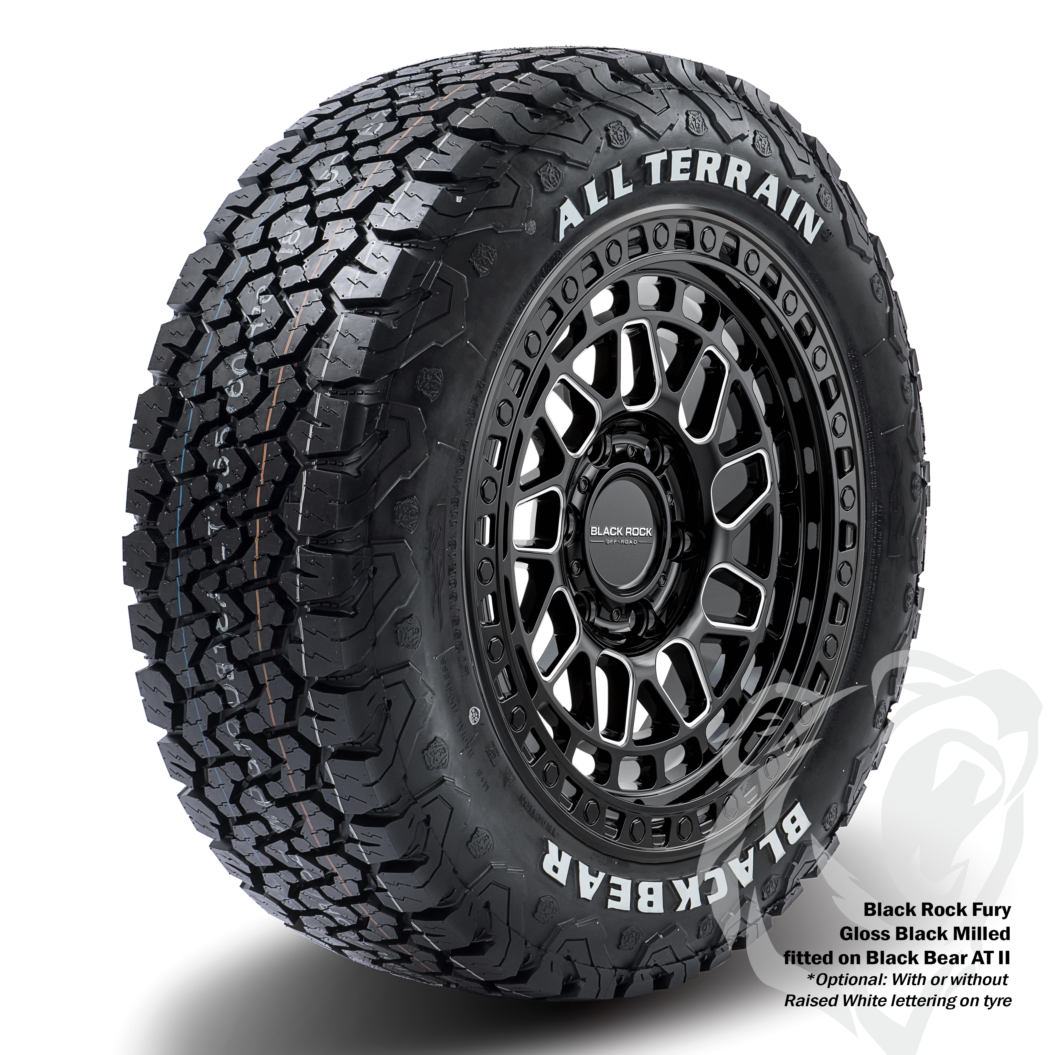 Black Rock Fury Gloss Black Milled 17X9 6X139.7 +12 WHEEL & TYRE PACKAGE