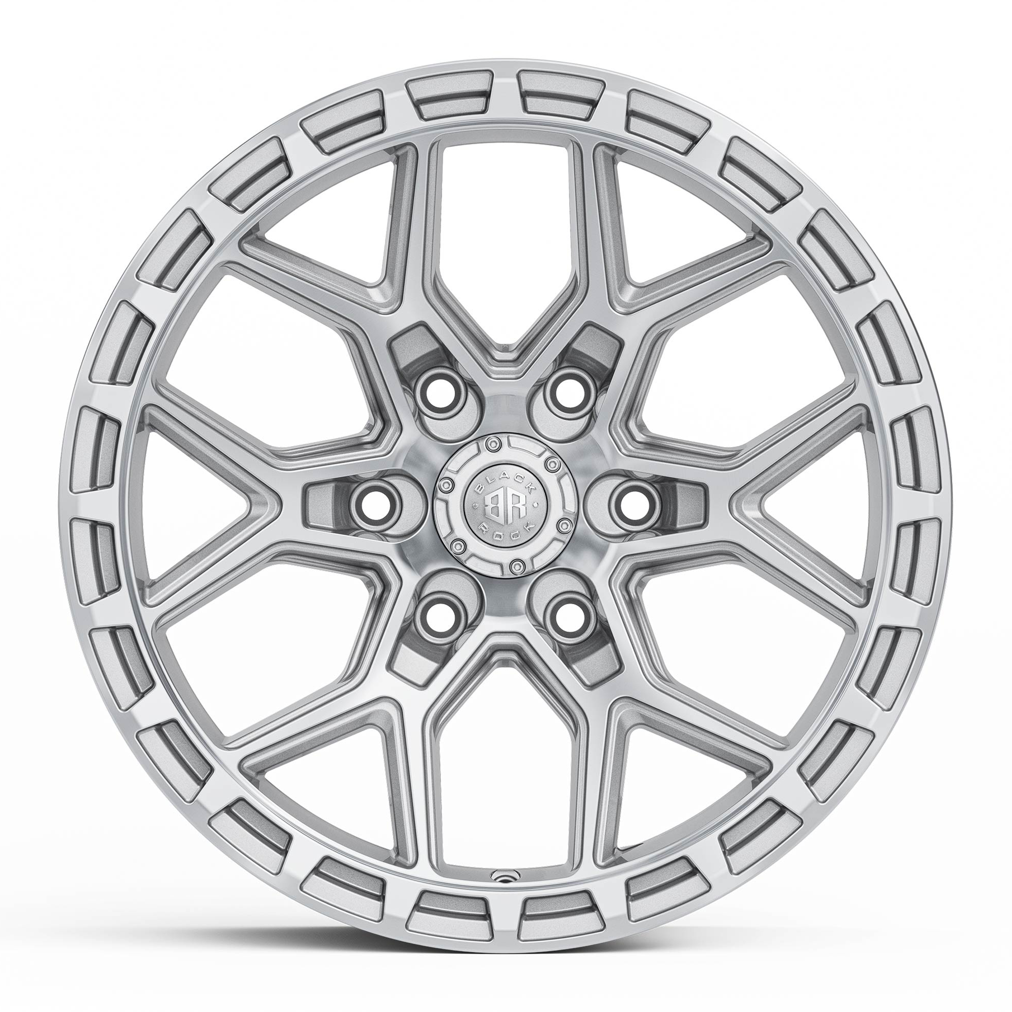 Black Rock Viper Silver Machined 17X9 6X139.7 +12, +30, or +35 WHEEL & TYRE PACKAGE