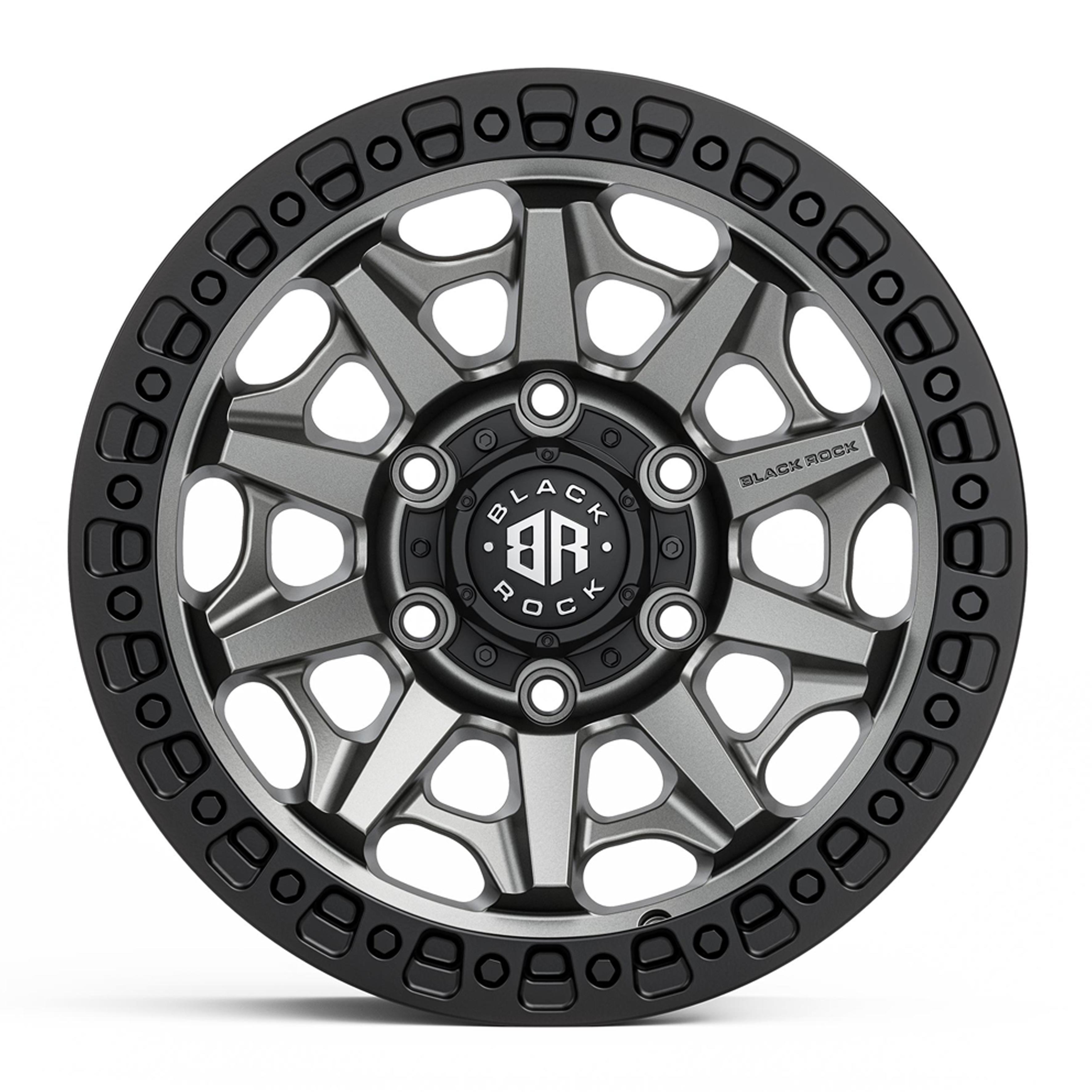 Black Rock Cage Gunmetal Grey Black Ring 17X9 6X139.7 +12 WHEEL & TYRE PACKAGE