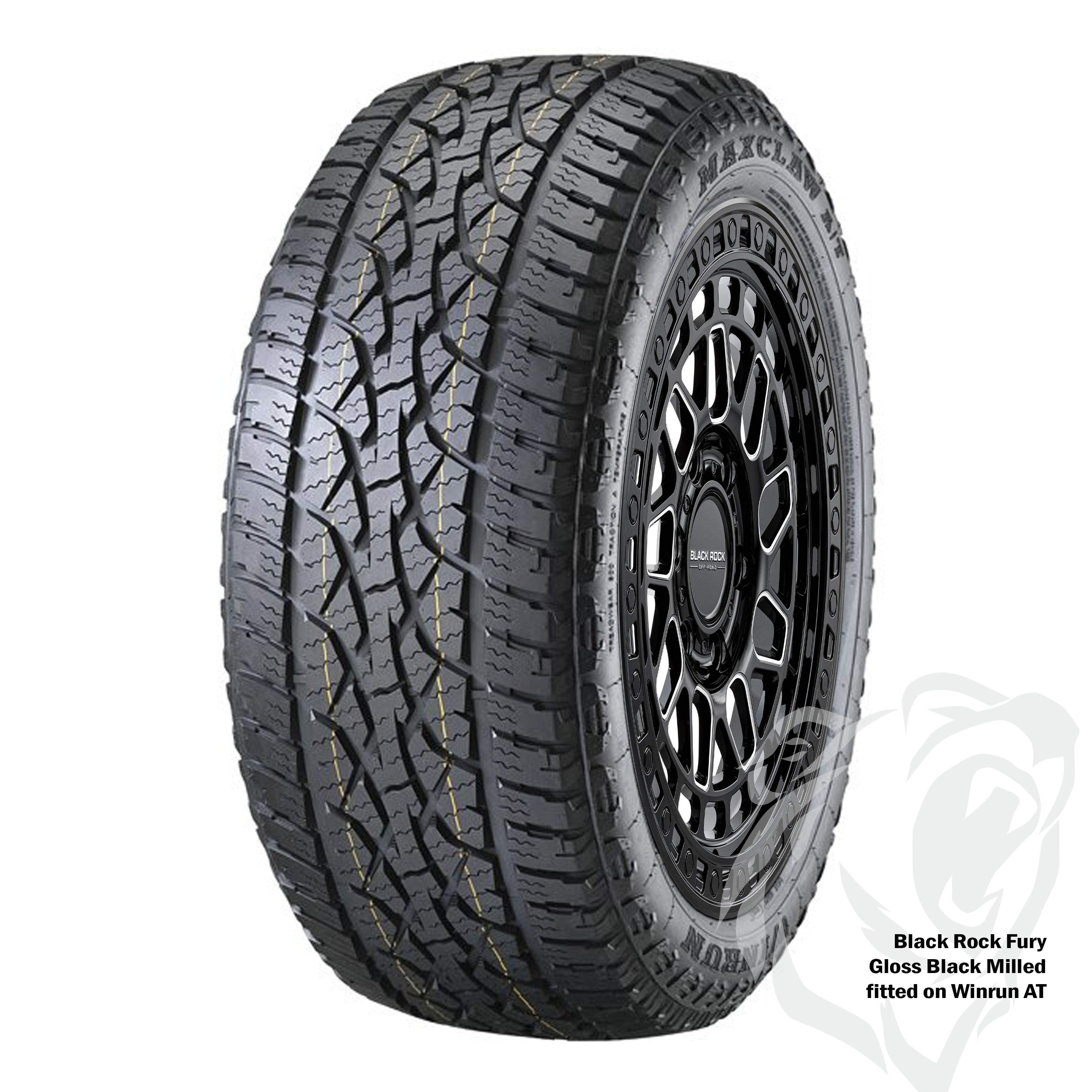 Black Rock Fury Gloss Black Milled 17X9 6X139.7 +12 WHEEL & TYRE PACKAGE