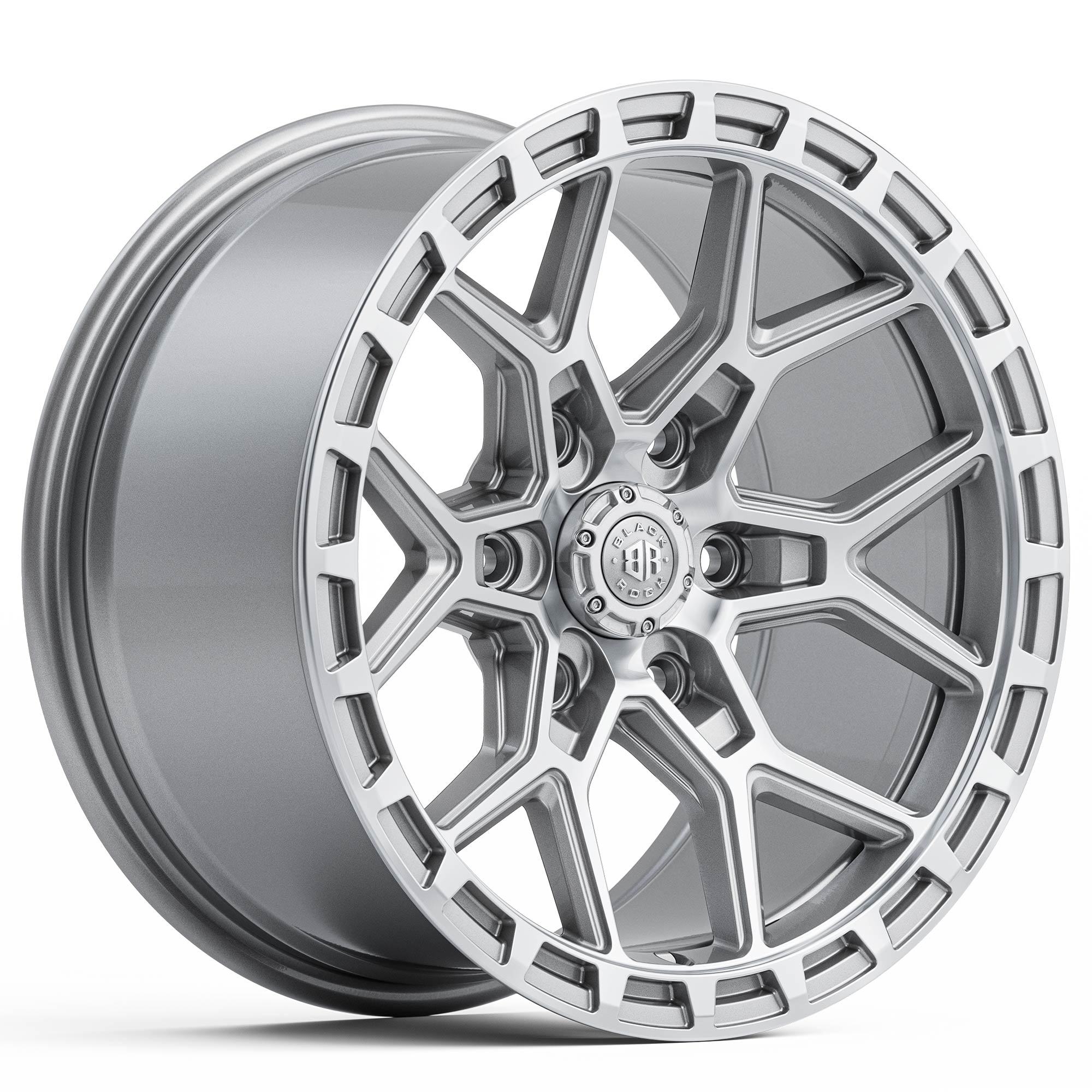 Black Rock Viper Silver Machined 17X9 6X139.7 +12, +30, or +35 WHEEL & TYRE PACKAGE