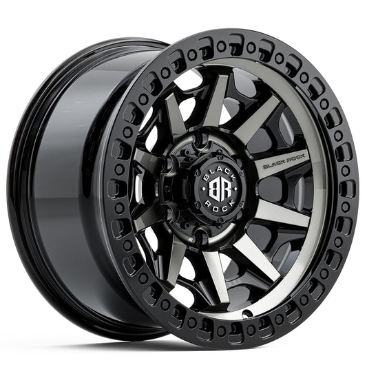 Black Rock Cage Gloss Black Tinted 18X9 6X139.7 +18 WHEEL & TYRE PACKAGE