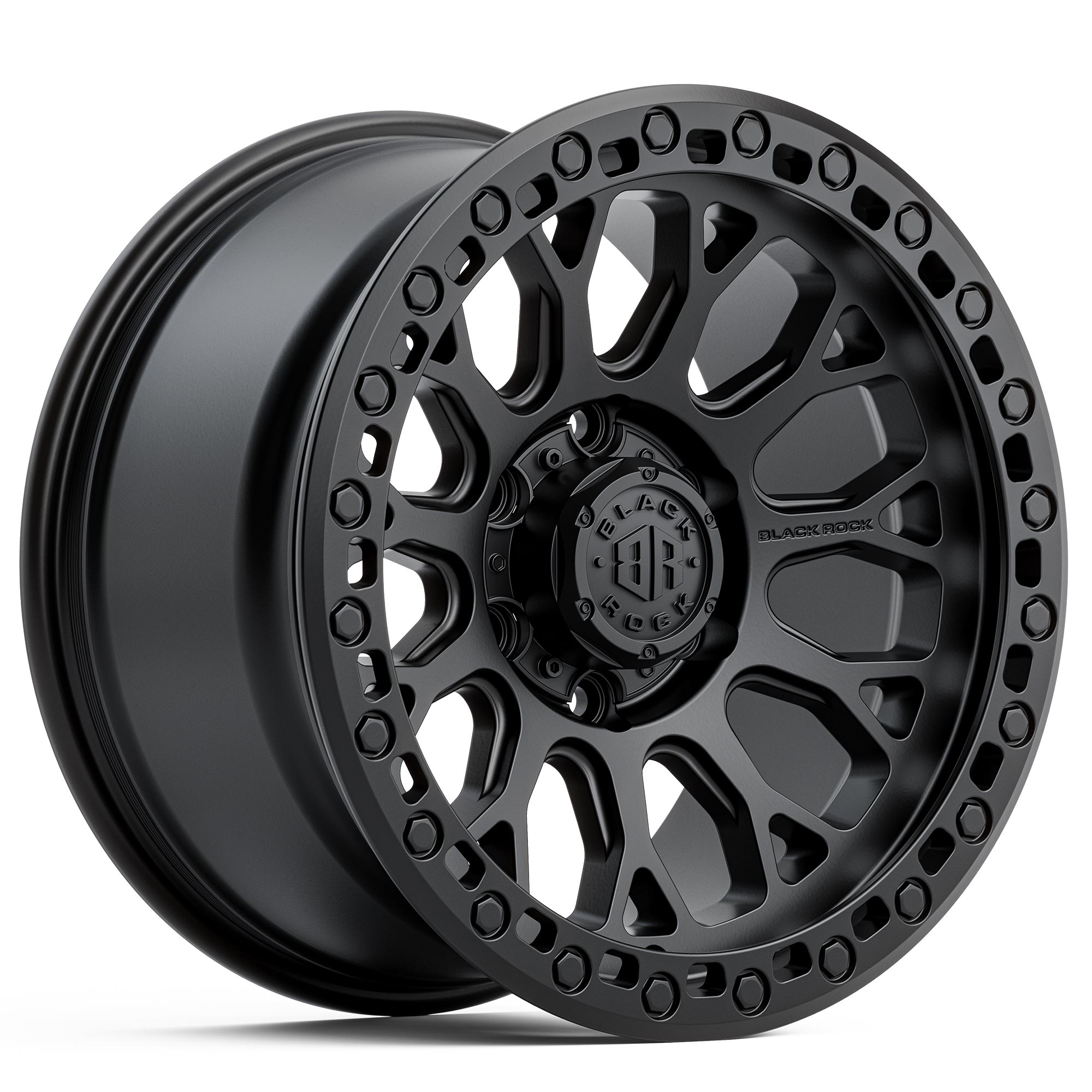 Black Rock Spider Satin Black 18X9 6X139.7 +12, or +35 WHEEL & TYRE PACKAGE