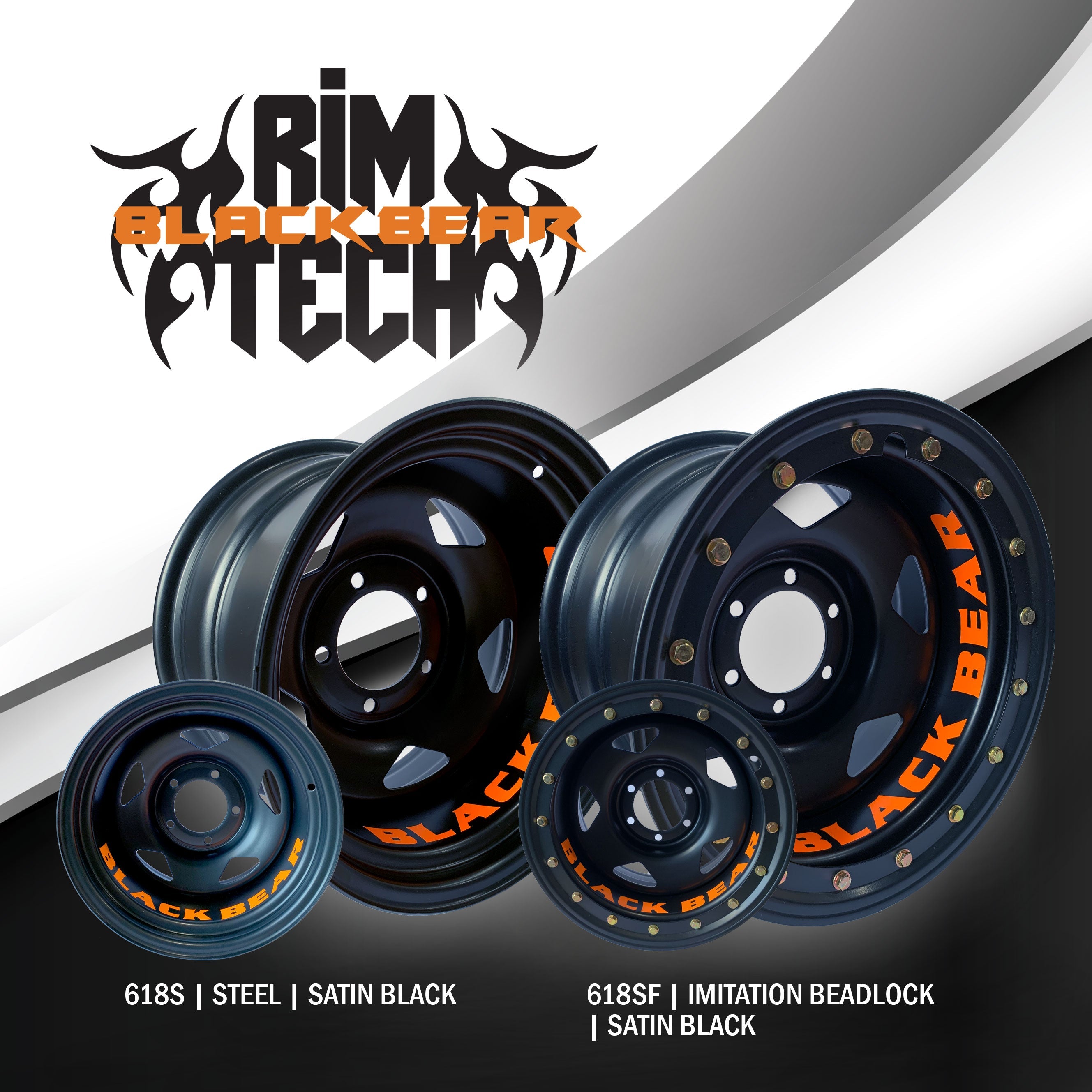 Black Bear 16" Rim Tech | 618SF | Imitation Beadlock | Satin Black